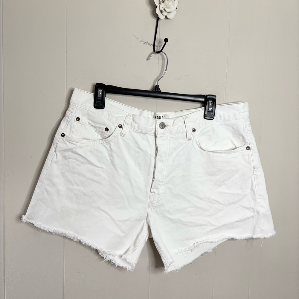 Agolde white Parker long shorts cut off raw hem size 32 organic cotton denim - Picture 6 of 8